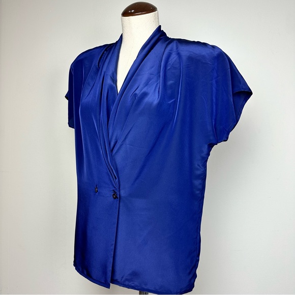 Vintage Navy Plunge Neck Blouse - Picture 2 of 8